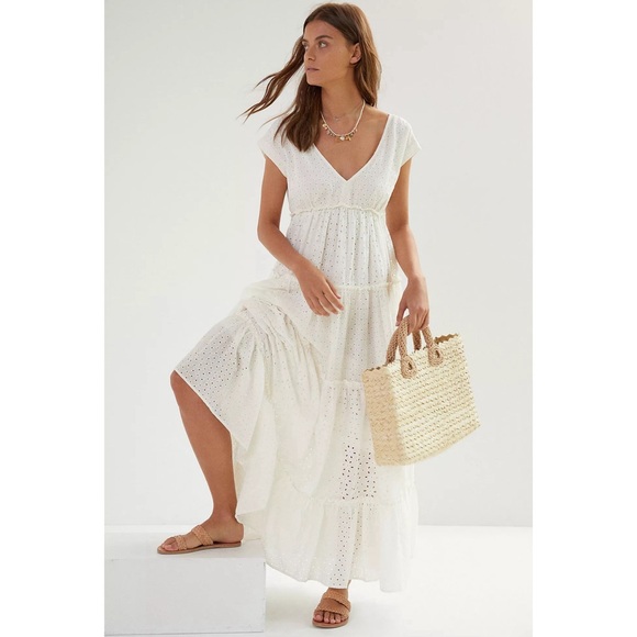 Anthropologie Tiered Eyelet Maxi Dress NWT Size Medium RARE Dress - Picture 5 of 16